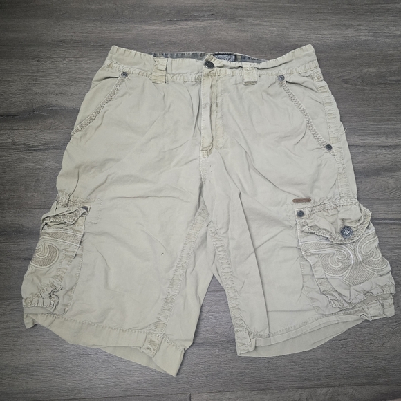 Affliction Other - Affliction Y2K Cargo Coatal Detailed Mens Shorts Size 33 Cream Baggy Streetwear